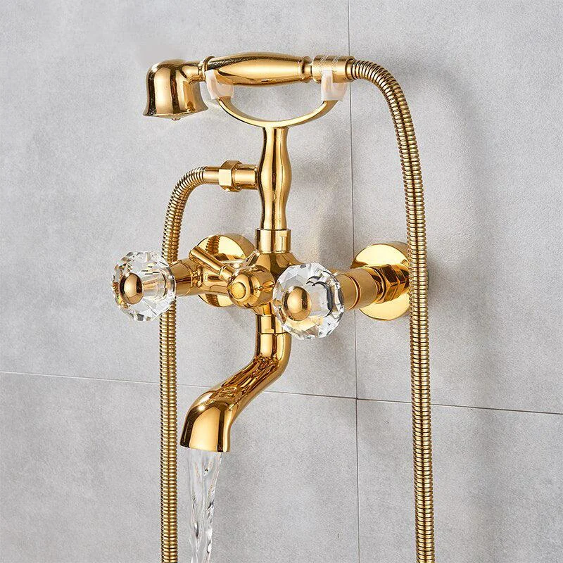 Index Bath Golden Brass Bath Shower Tap Set Wall Mounted Swan Bathroom Tap -Bathlova