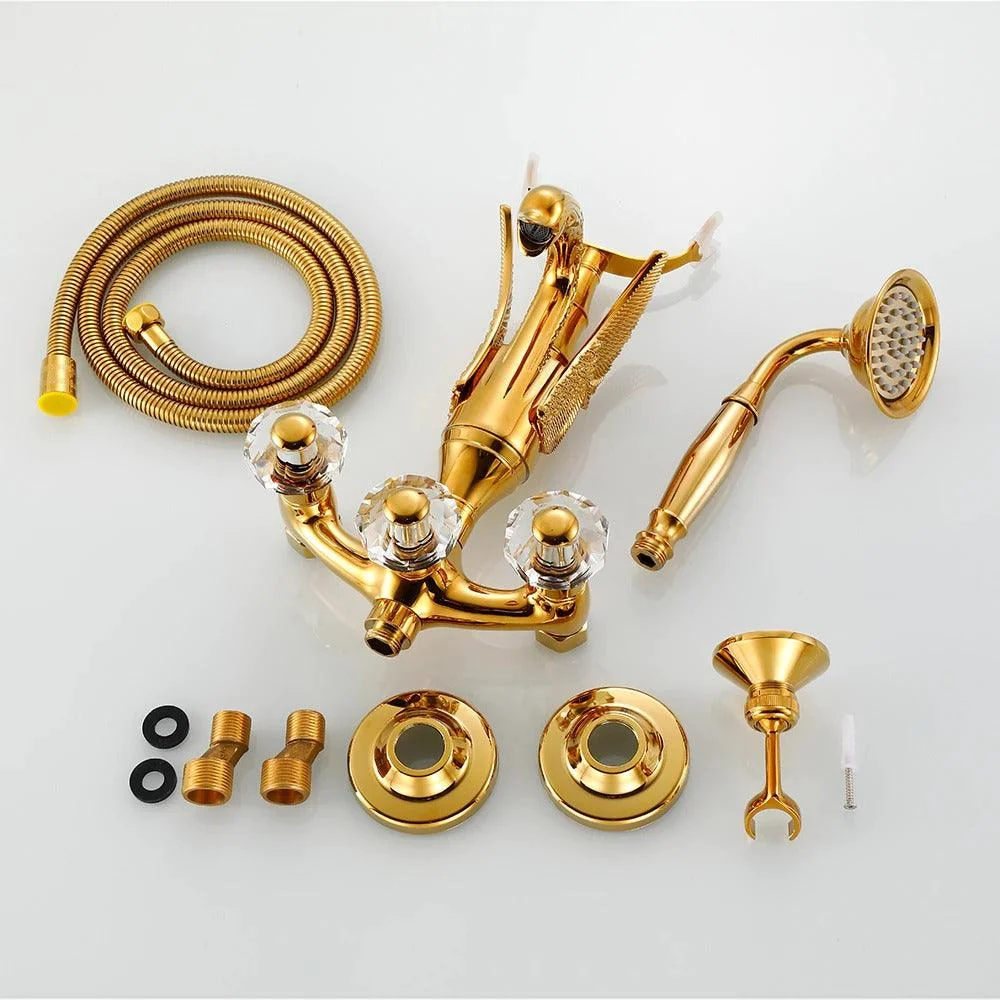 Index Bath Golden Brass Bath Shower Tap Set Wall Mounted Swan Bathroom Tap -Bathlova