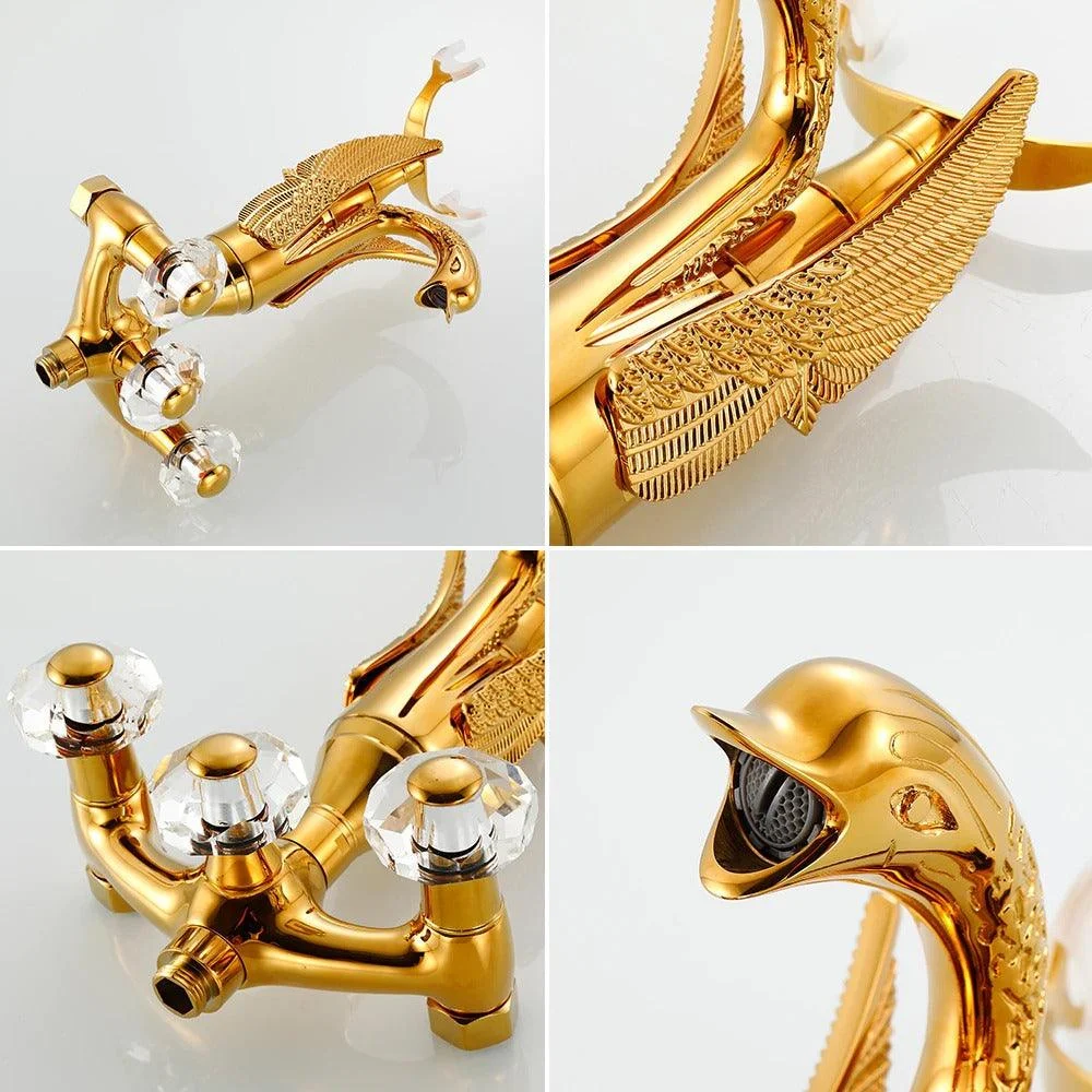 Index Bath Golden Brass Bath Shower Tap Set Wall Mounted Swan Bathroom Tap -Bathlova