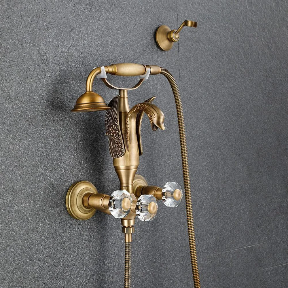 Index Bath Golden Brass Bath Shower Tap Set Wall Mounted Swan Bathroom Tap -Bathlova