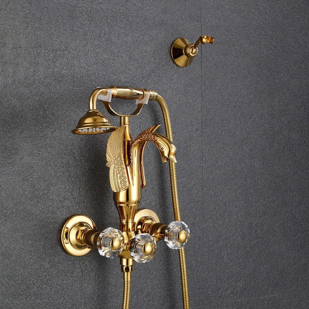 Index Bath Golden Brass Bath Shower Tap Set Wall Mounted Swan Bathroom Tap -Bathlova