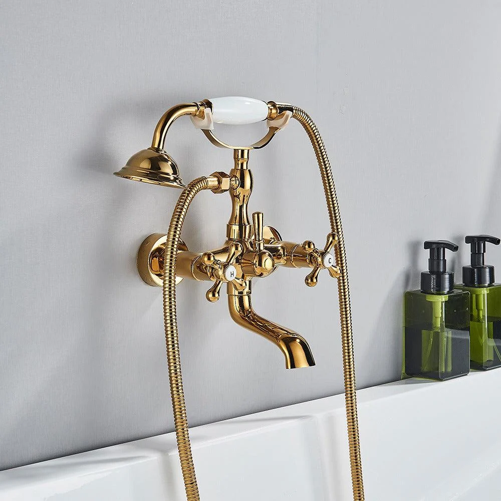 Index Bath Golden Brass Bath Shower Tap Set Wall Mounted Swan Bathroom Tap -Bathlova