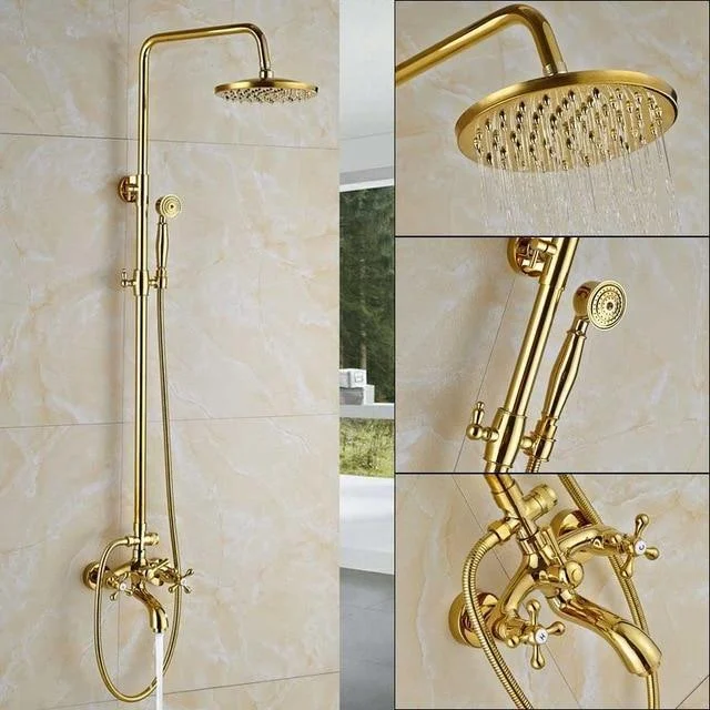 Index Bath Golden Brass Shower Tap With Dual Handle 8' Rainfall Showerhead System Set -Bathlova