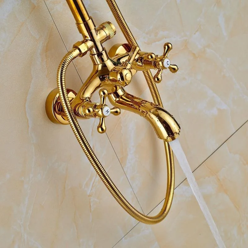 Index Bath Golden Brass Shower Tap With Dual Handle 8' Rainfall Showerhead System Set -Bathlova