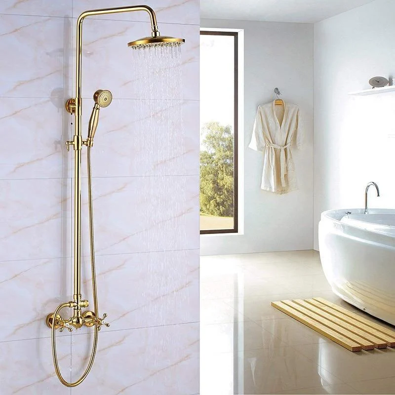 Index Bath Golden Brass Shower Tap With Dual Handle 8' Rainfall Showerhead System Set -Bathlova