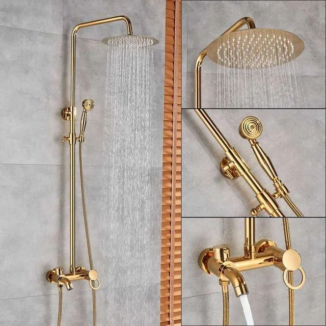 Index Bath Golden Brass Shower Tap With Dual Handle 8' Rainfall Showerhead System Set -Bathlova