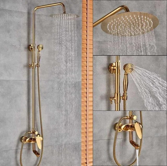 Index Bath Golden Brass Shower Tap With Dual Handle 8' Rainfall Showerhead System Set -Bathlova