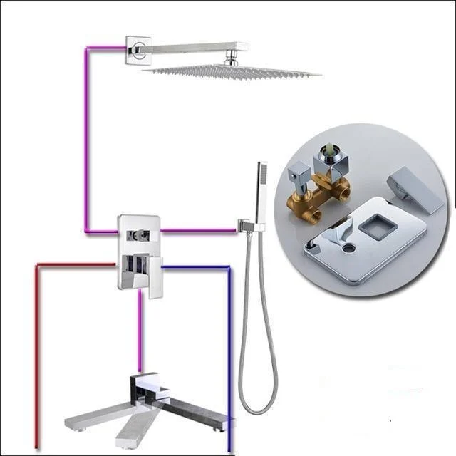 Index Bath Stainless Steel Chrome Wall Mount Rainfall Shower Tap Set -Bathlova