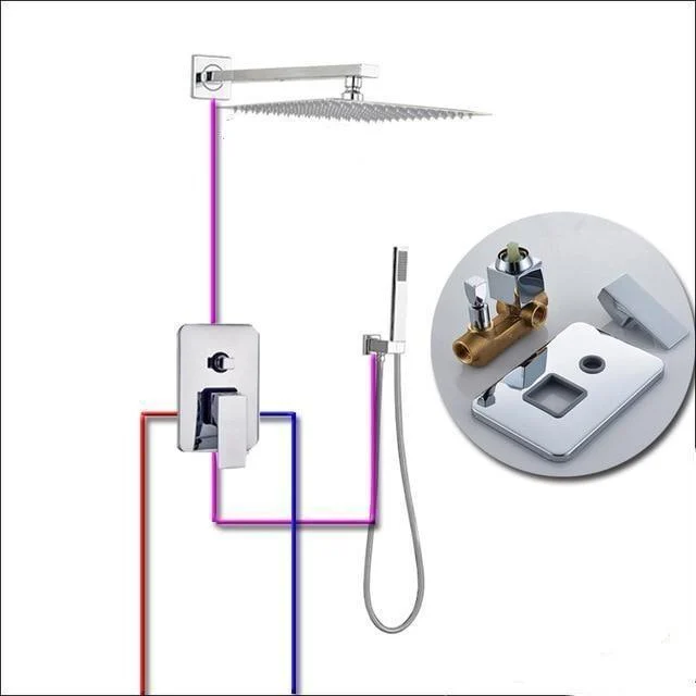 Index Bath Stainless Steel Chrome Wall Mount Rainfall Shower Tap Set -Bathlova