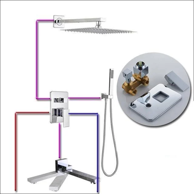 Index Bath Stainless Steel Chrome Wall Mount Rainfall Shower Tap Set -Bathlova