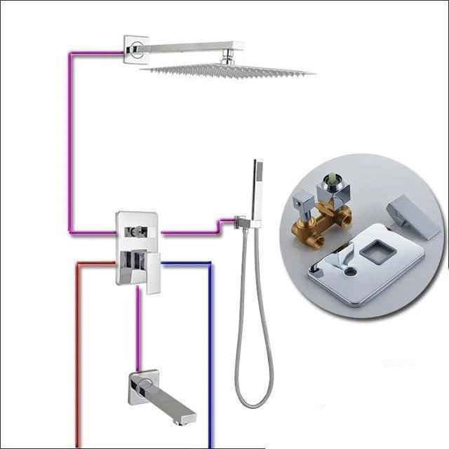 Index Bath Stainless Steel Chrome Wall Mount Rainfall Shower Tap Set -Bathlova