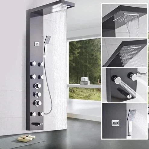 Index Bath Stainless Steel Shower Panel And Jet Rain Shower With Thermostatic Mixer Tap -Bathlova