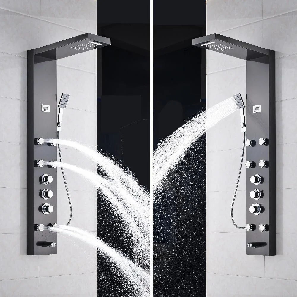 Index Bath Stainless Steel Shower Panel And Jet Rain Shower With Thermostatic Mixer Tap -Bathlova