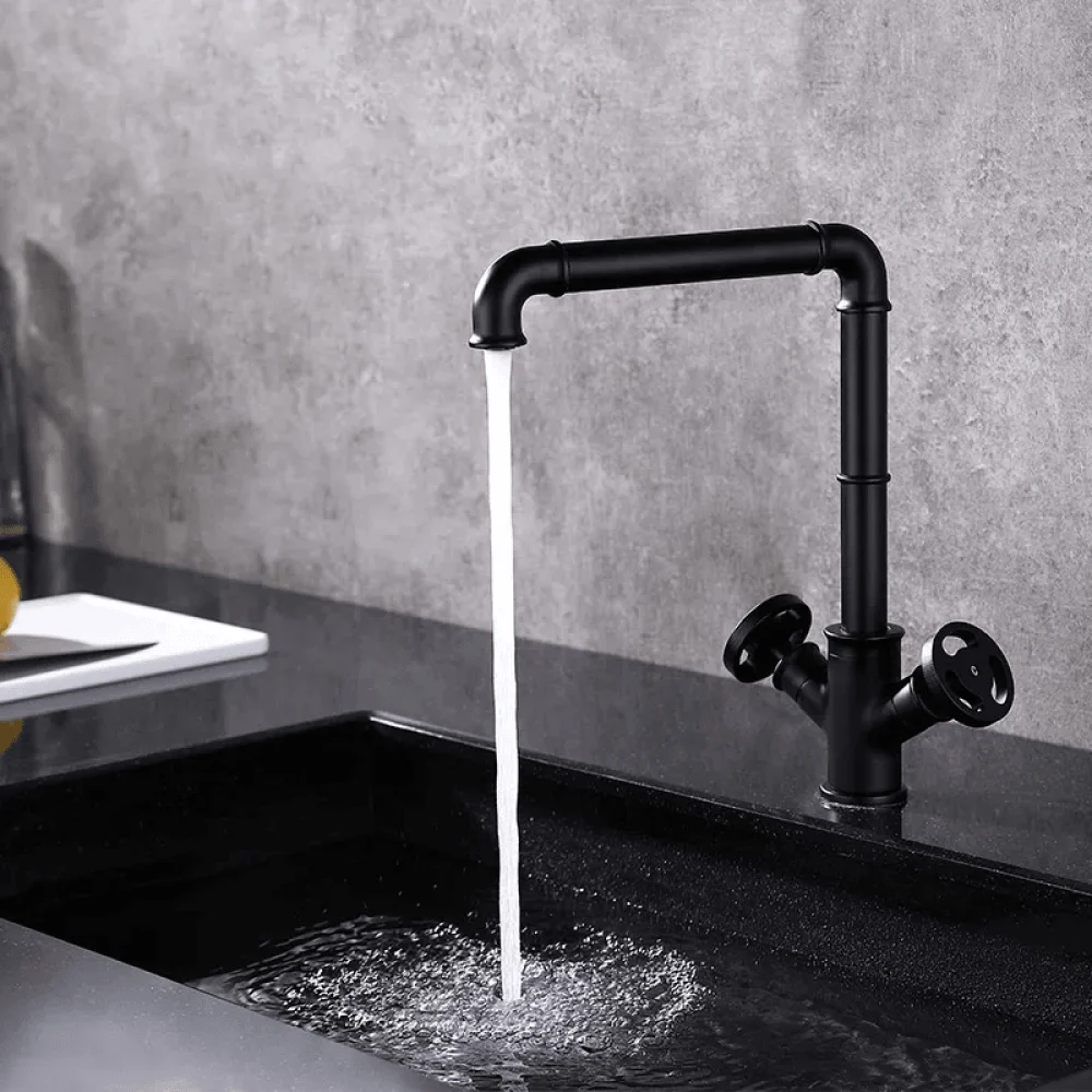 Industrial Matte Black Brass Kitchen Tap - Double Handle -Bathlova