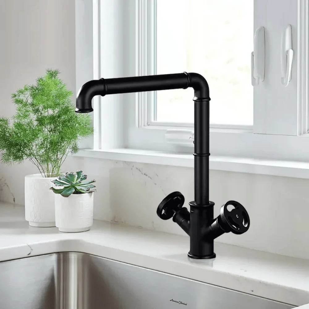 Industrial Matte Black Brass Kitchen Tap - Double Handle -Bathlova