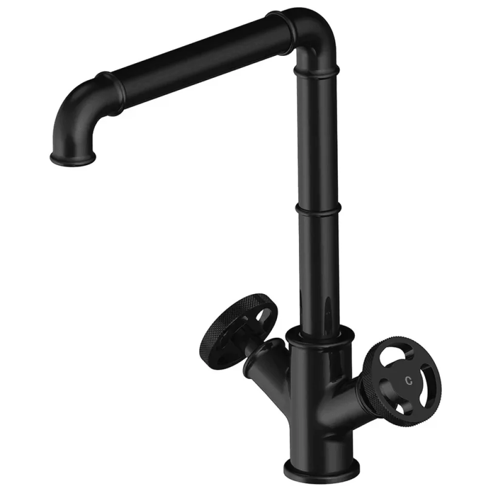 Industrial Matte Black Brass Kitchen Tap - Double Handle -Bathlova