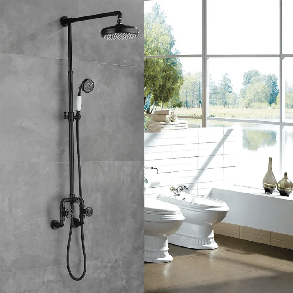 Industrial Style Wall-Mounted Shower System in Black - 2-function -Bathlova