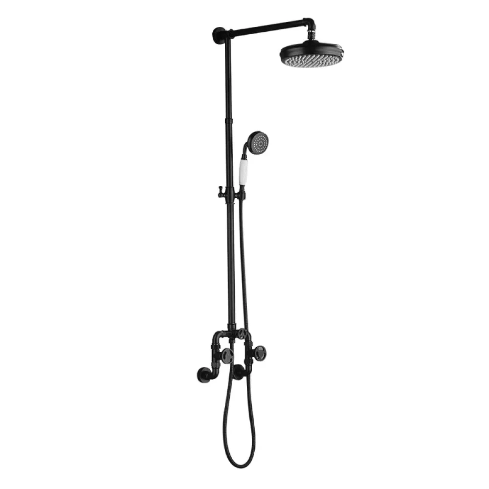 Industrial Style Wall-Mounted Shower System in Black - 2-function -Bathlova