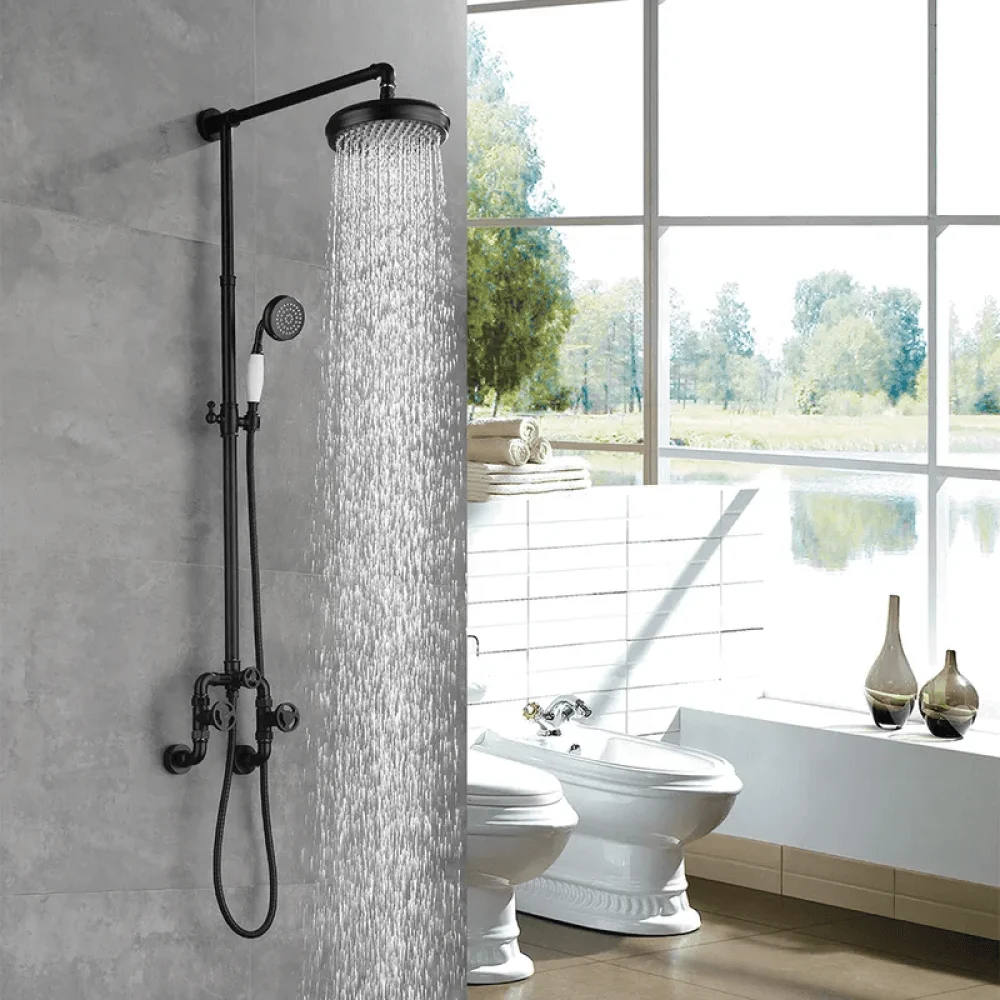 Industrial Style Wall-Mounted Shower System in Black - 2-function -Bathlova