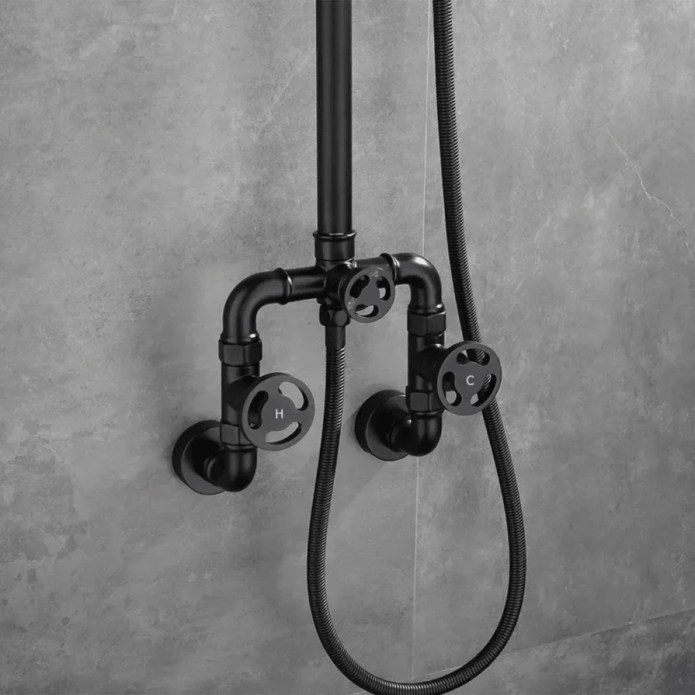 Industrial Style Wall-Mounted Shower System in Black - 2-function -Bathlova