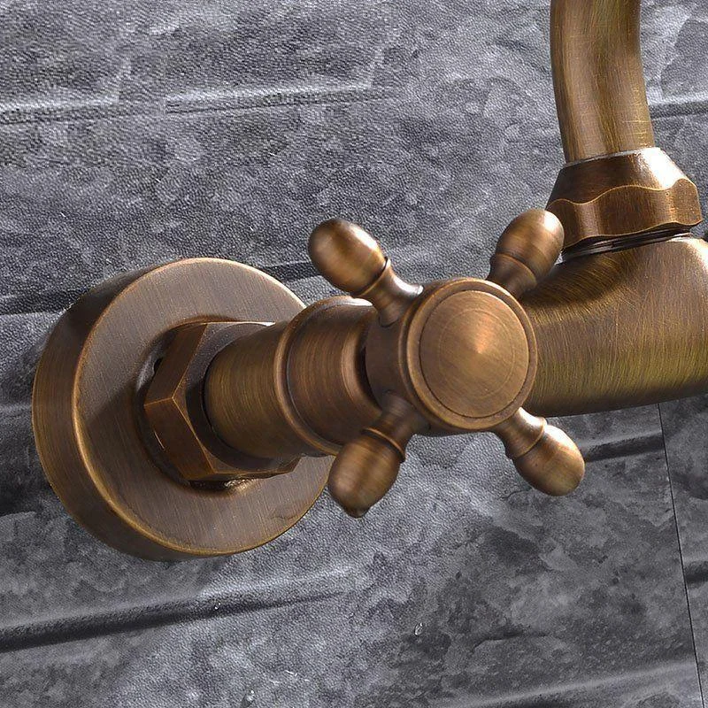 Industrial Tub Spout Trim Wall Mounted Full Copper Dual Cross Handle Low Arc Tub Tap -Bathlova