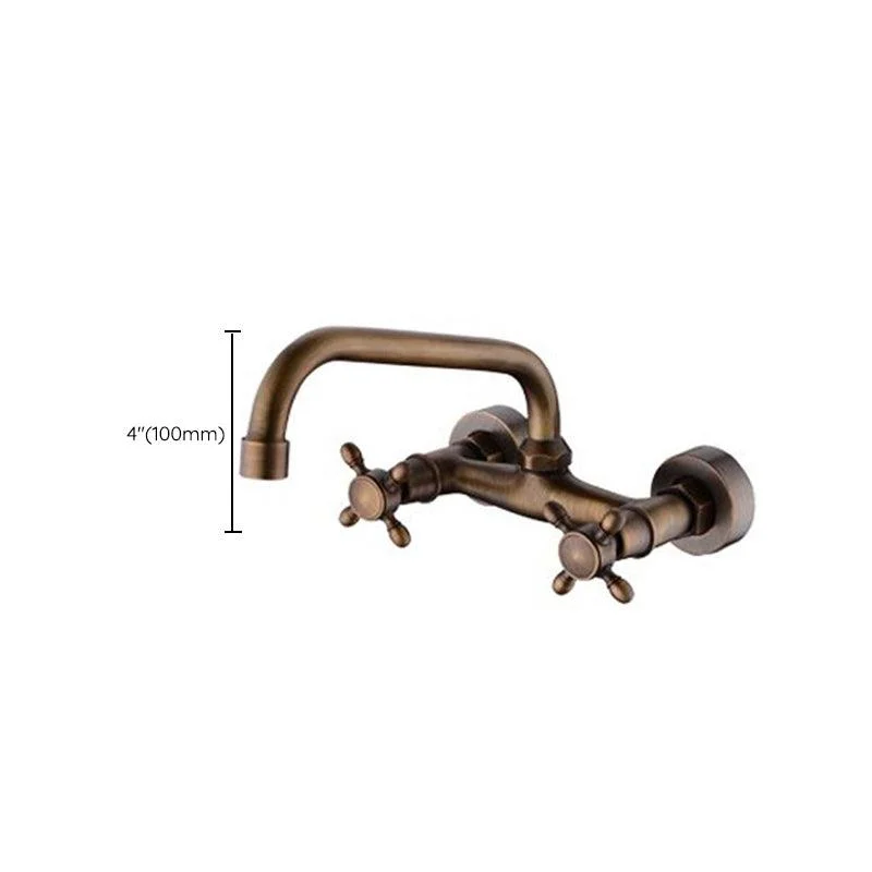 Industrial Tub Spout Trim Wall Mounted Full Copper Dual Cross Handle Low Arc Tub Tap -Bathlova