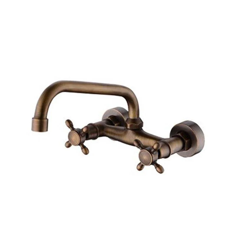 Industrial Tub Spout Trim Wall Mounted Full Copper Dual Cross Handle Low Arc Tub Tap -Bathlova