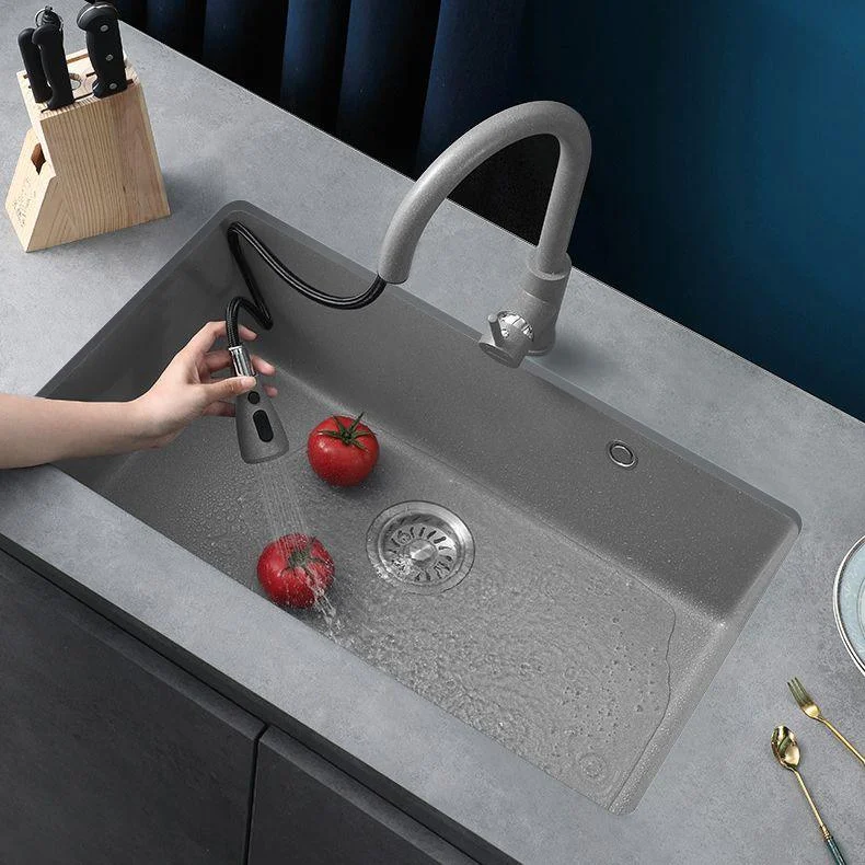 Kitchen Ceramic Sink Grey Pull-out Tap Rod Handle Anti-spill Sink -Bathlova