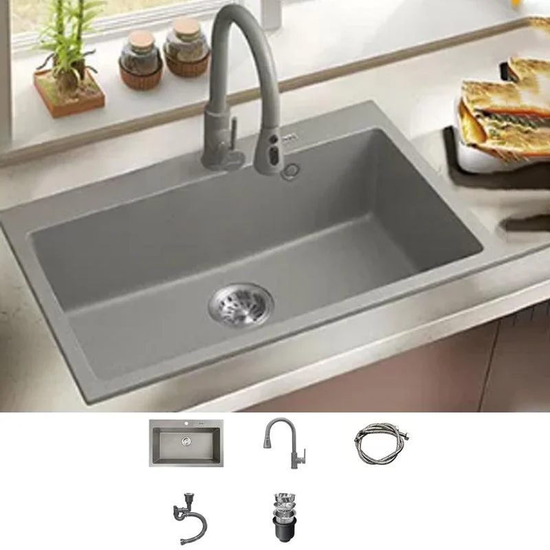 Kitchen Ceramic Sink Grey Pull-out Tap Rod Handle Anti-spill Sink -Bathlova