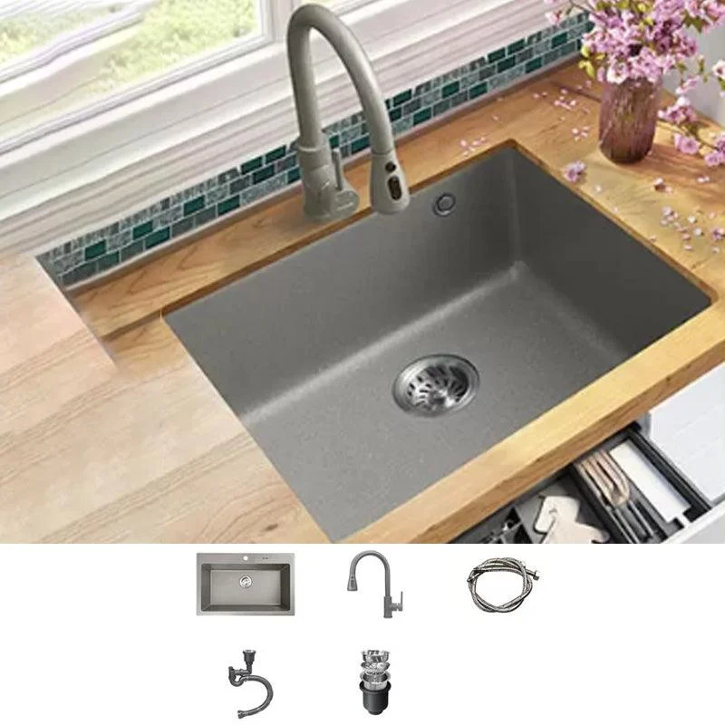 Kitchen Ceramic Sink Grey Pull-out Tap Rod Handle Anti-spill Sink -Bathlova