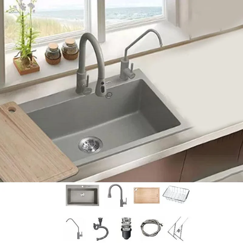 Kitchen Ceramic Sink Grey Pull-out Tap Rod Handle Anti-spill Sink -Bathlova