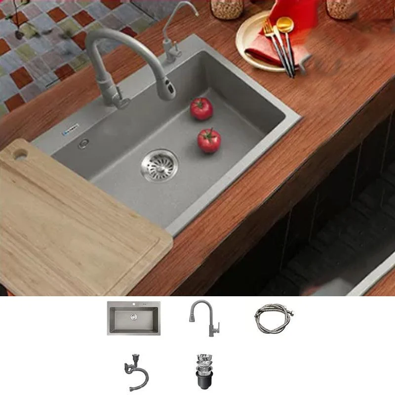 Kitchen Ceramic Sink Grey Pull-out Tap Rod Handle Anti-spill Sink -Bathlova