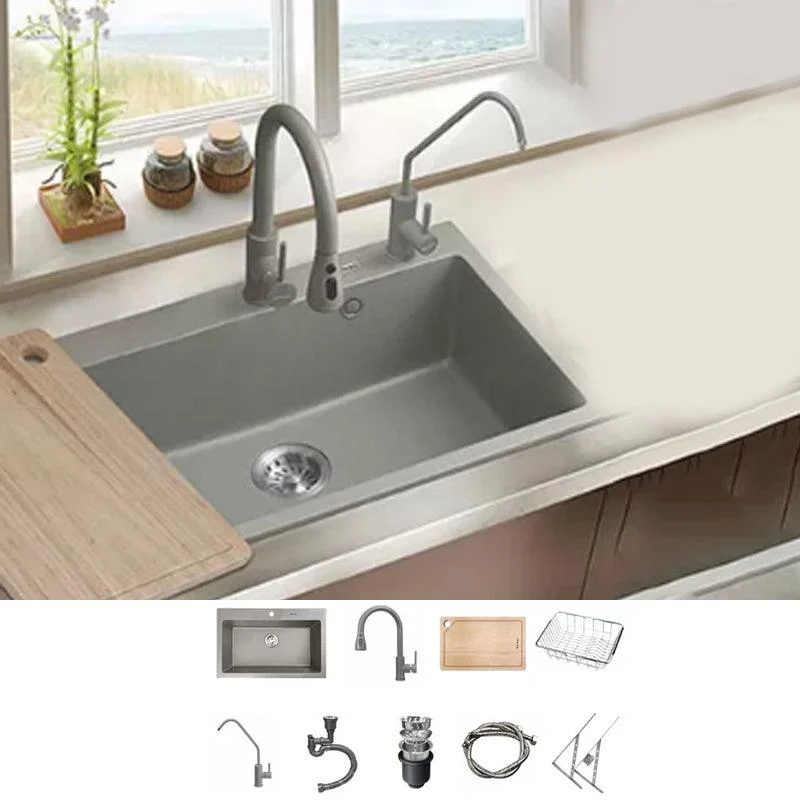 Kitchen Ceramic Sink Grey Pull-out Tap Rod Handle Anti-spill Sink -Bathlova