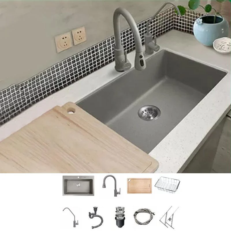 Kitchen Ceramic Sink Grey Pull-out Tap Rod Handle Anti-spill Sink -Bathlova