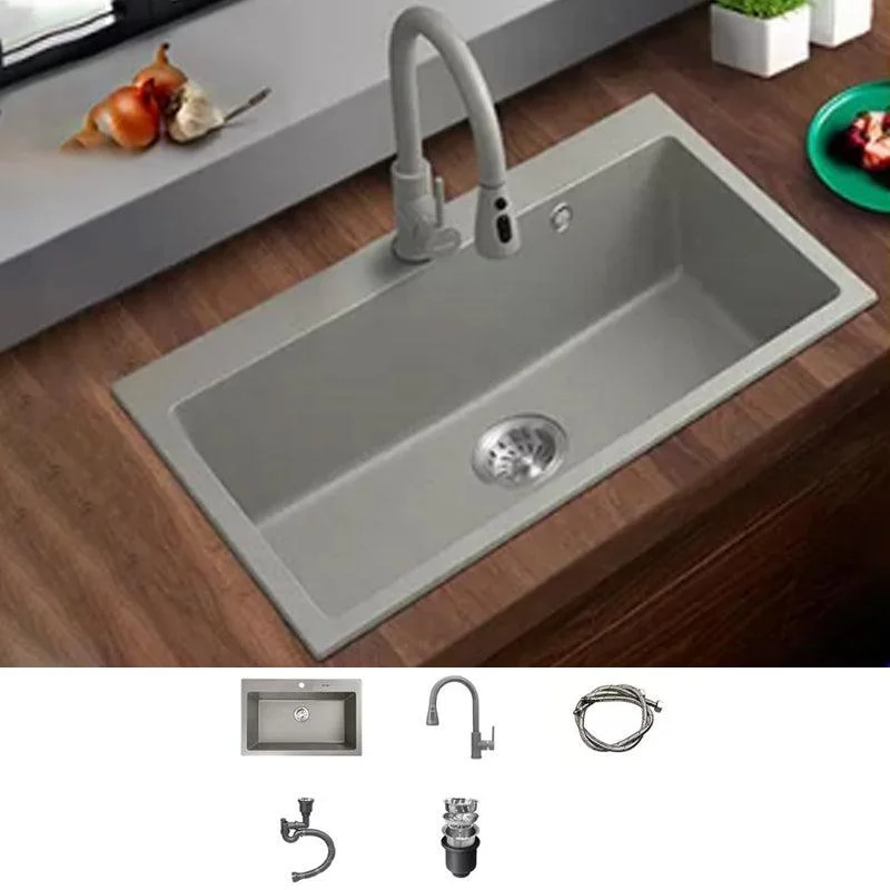 Kitchen Ceramic Sink Grey Pull-out Tap Rod Handle Anti-spill Sink -Bathlova