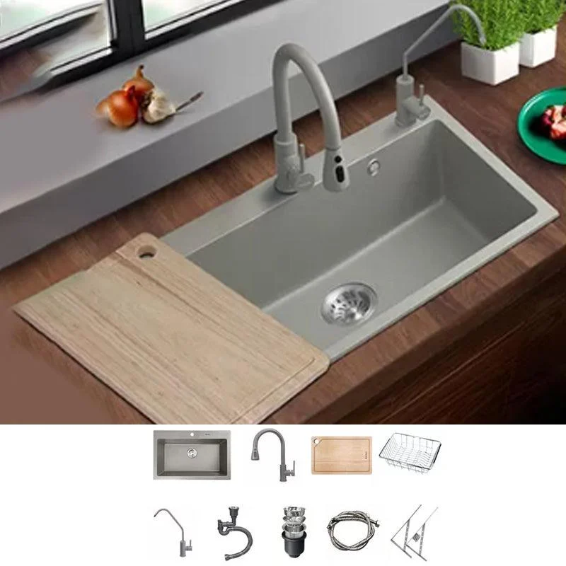 Kitchen Ceramic Sink Grey Pull-out Tap Rod Handle Anti-spill Sink -Bathlova