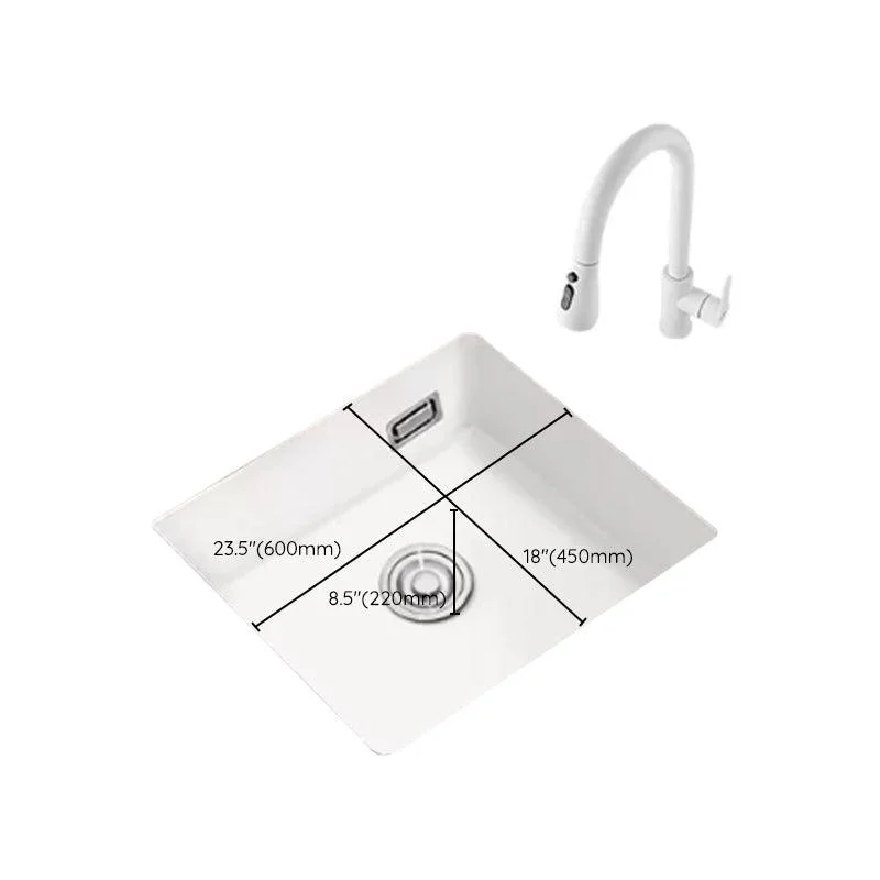 Kitchen Ceramic Sink White Pull-out Tap Anti-spill Rectangular Sink -Bathlova