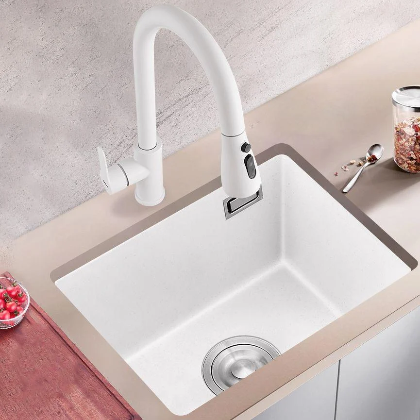 Kitchen Ceramic Sink White Pull-out Tap Anti-spill Rectangular Sink -Bathlova