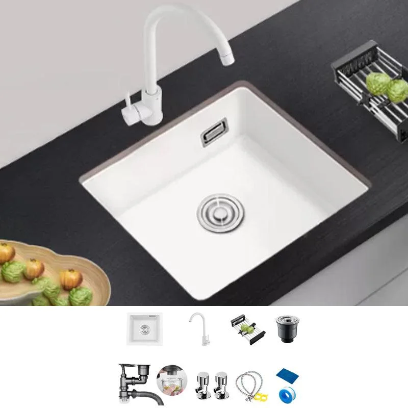 Kitchen Ceramic Sink White Pull-out Tap Anti-spill Rectangular Sink -Bathlova