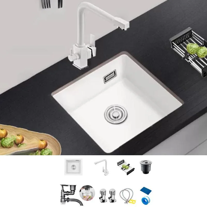 Kitchen Ceramic Sink White Pull-out Tap Anti-spill Rectangular Sink -Bathlova