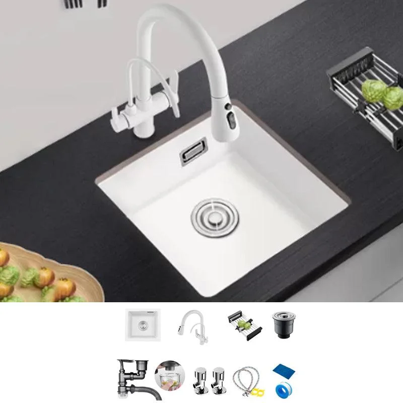 Kitchen Ceramic Sink White Pull-out Tap Anti-spill Rectangular Sink -Bathlova