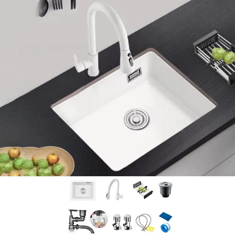 Kitchen Ceramic Sink White Pull-out Tap Anti-spill Rectangular Sink -Bathlova