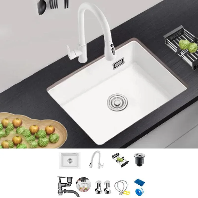 Kitchen Ceramic Sink White Pull-out Tap Anti-spill Rectangular Sink -Bathlova