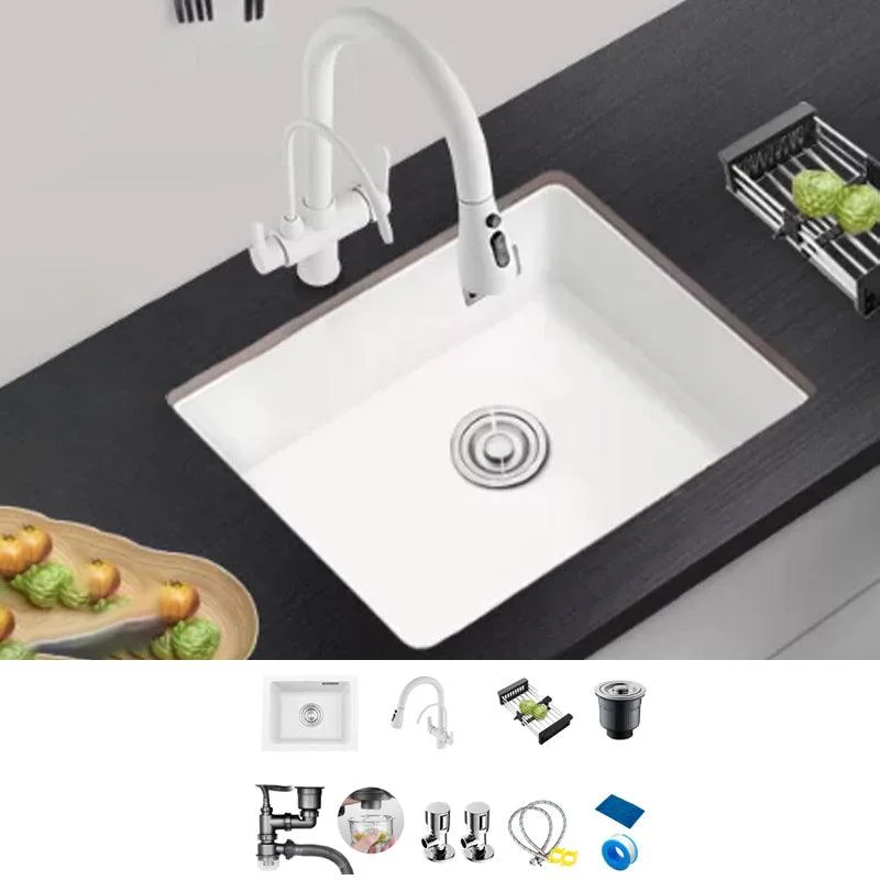 Kitchen Ceramic Sink White Pull-out Tap Anti-spill Rectangular Sink -Bathlova