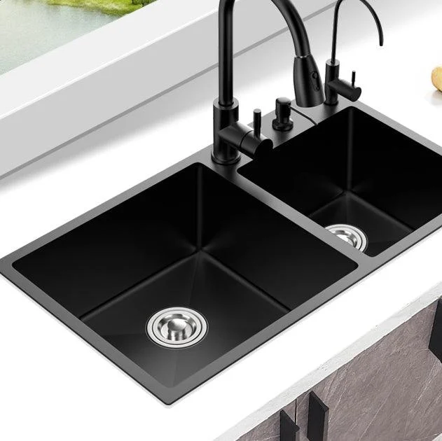 Kitchen Double Sink Stainless Steel Drop-In Kitchen Sink in Black -Bathlova