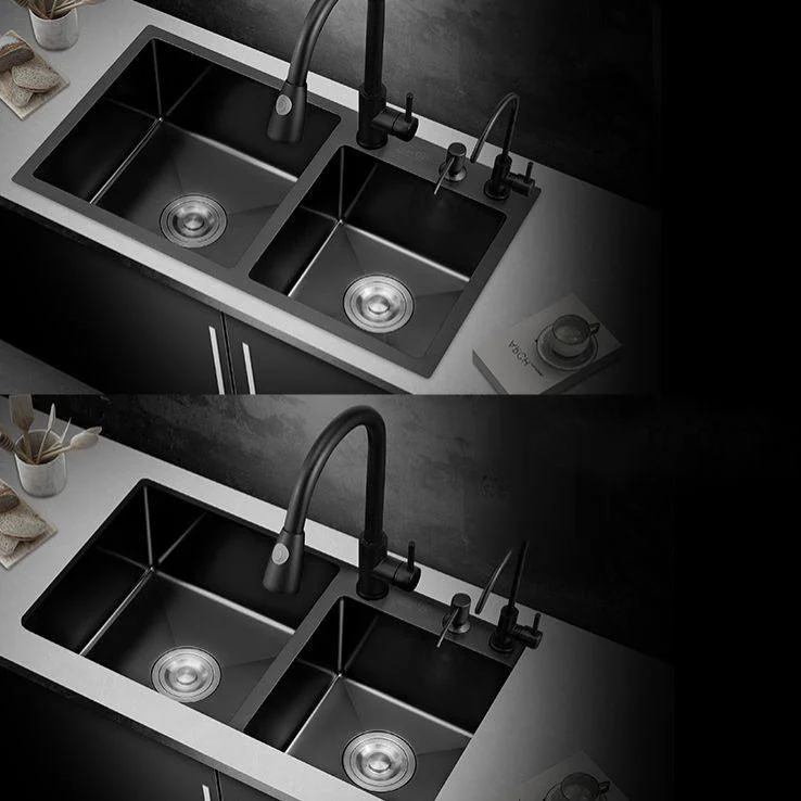 Kitchen Double Sink Stainless Steel Drop-In Kitchen Sink in Black -Bathlova