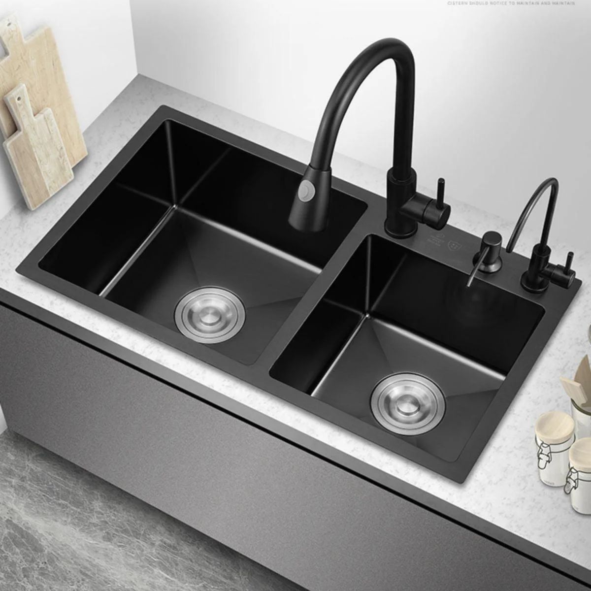 Kitchen Double Sink Stainless Steel Drop-In Kitchen Sink in Black -Bathlova