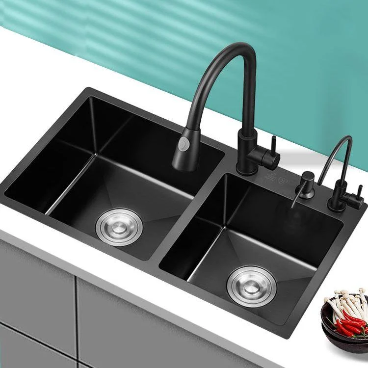 Kitchen Double Sink Stainless Steel Drop-In Kitchen Sink in Black -Bathlova