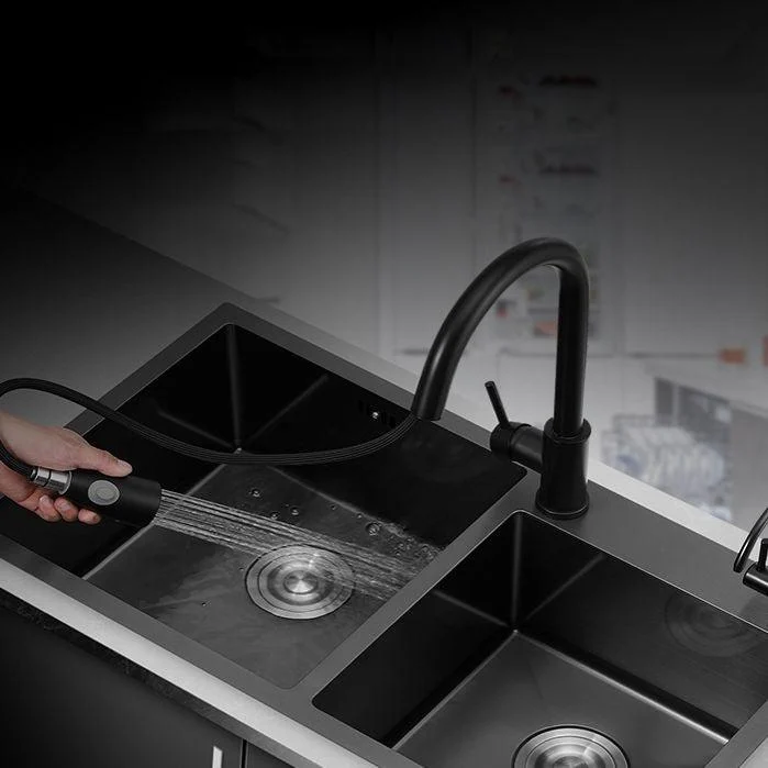 Kitchen Double Sink Stainless Steel Drop-In Kitchen Sink in Black -Bathlova