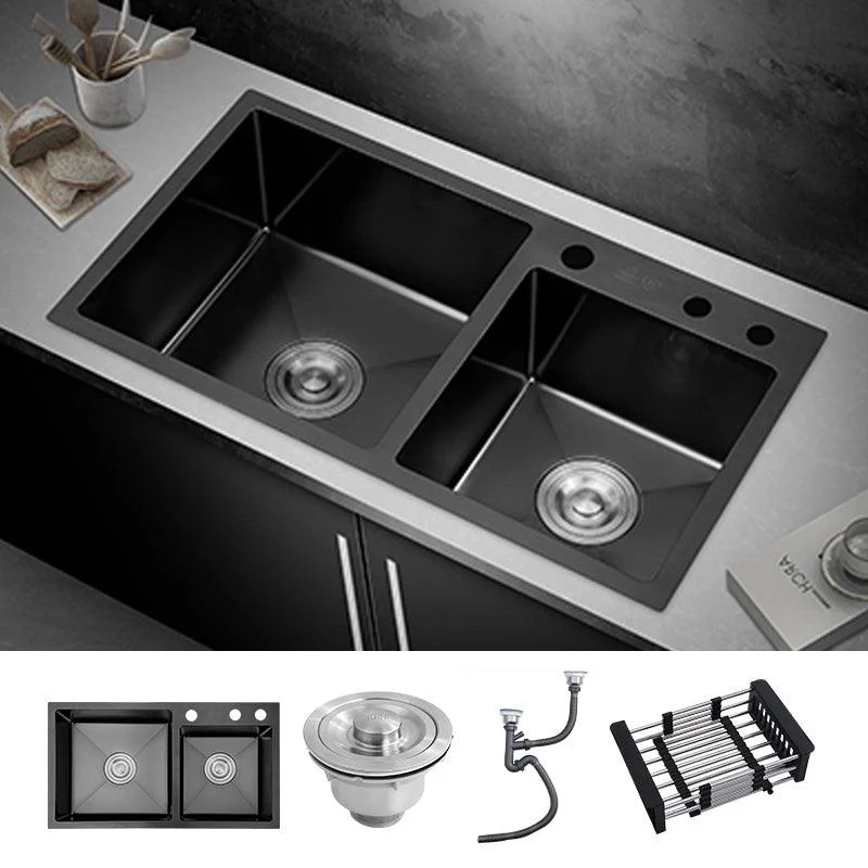 Kitchen Double Sink Stainless Steel Drop-In Kitchen Sink in Black -Bathlova